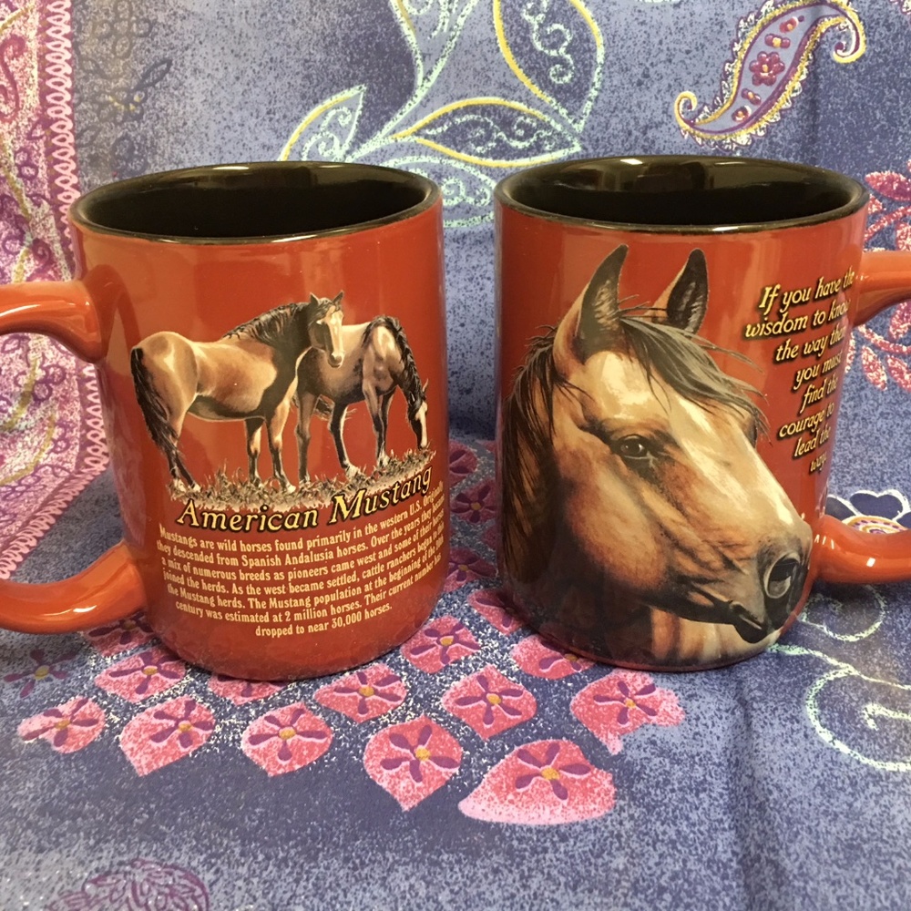 2 American Mustang Horse Coffee Mugs Large 16 oz